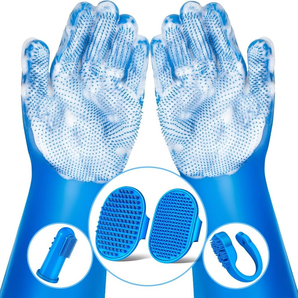 6PCS Pet Grooming Kit for Dogs,Cats and Horses | Dog Washing Gloves | Dog Bath B